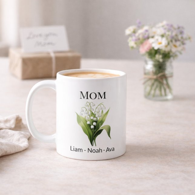 Mama-Maigeburtsblume mit Kindernamen Kaffeetasse (Von Creator hochgeladen)
