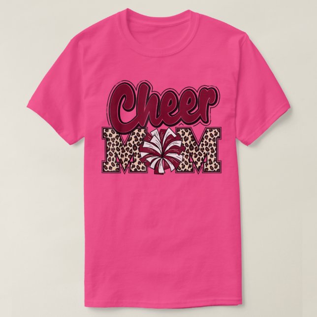 Mama Maroon Leopard Briefe Cheer Pom Poms T-Shirt (Design vorne)