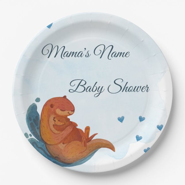 Mama & Me Otter Babydusche Papierplatte Pappteller (Vorderseite)