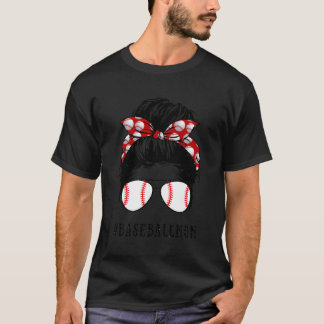 Mama Messy Hair Bun Aviators Glasses Baseball Moth T-Shirt