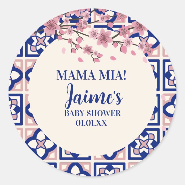 Mama Mia Baby Shower Cherry Blossoms Runder Aufkleber (Vorderseite)