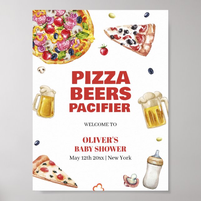 Mama Mia Pizza Beer Schnuller Baby Dusche Willkomm Poster (Vorne)