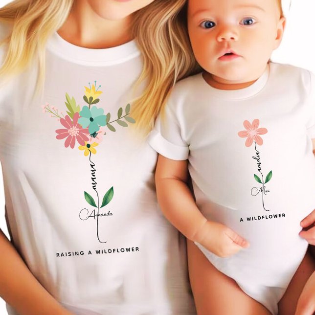Mama Mini-Matching Benutzerdefinierte Wildblume T-Shirt (Von Creator hochgeladen)