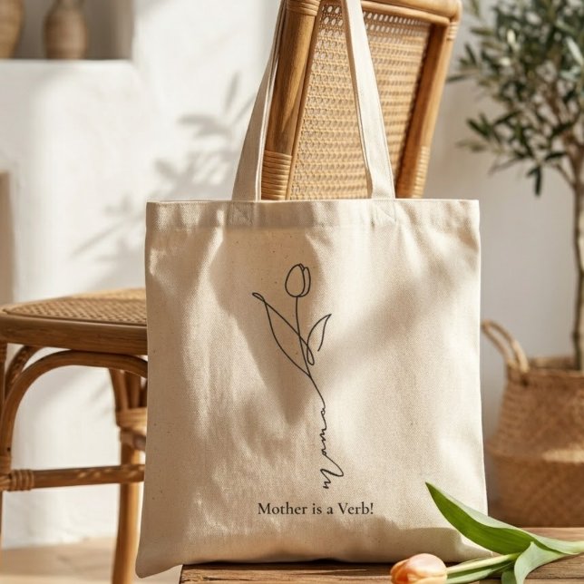 Mama | Minimaler Chic Script und Blume Tote Tasche (Von Creator hochgeladen)