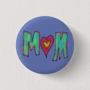 Mama mit Herz Handgezeichnete Kunst Blau Button