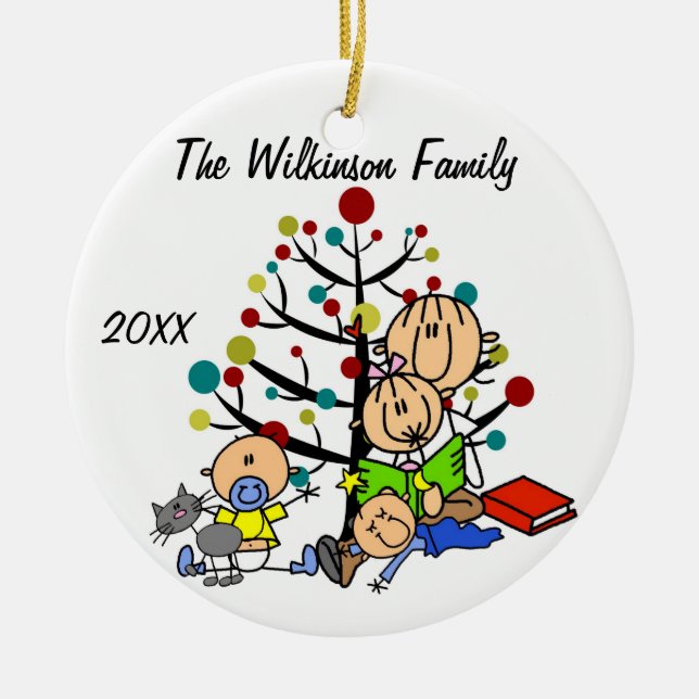 Mama mit Mädchen, 2 Babyboys, Cat Holiday Ornament (Vorne)