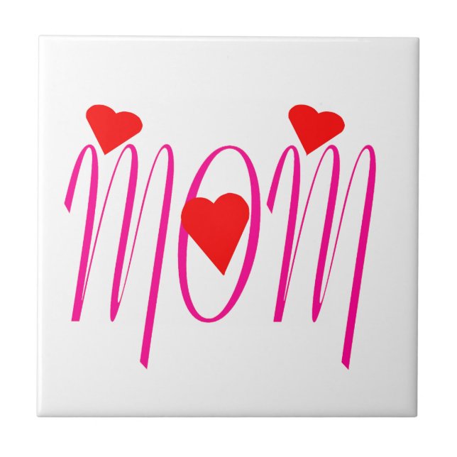 Mama mit Rotem Herzen Fliese (Vorderseite)