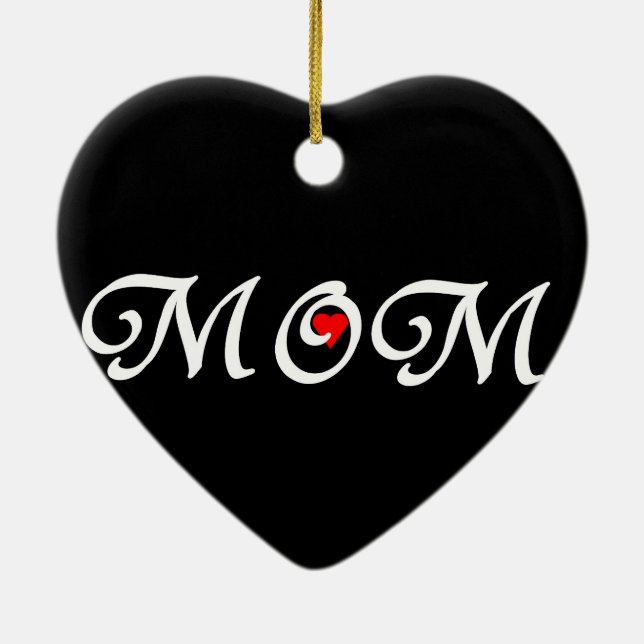 Mama mit rotem Herzen Keramik Ornament (Hinten)