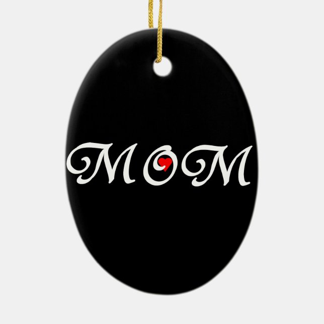 Mama mit rotem Herzen Keramikornament (Hinten)