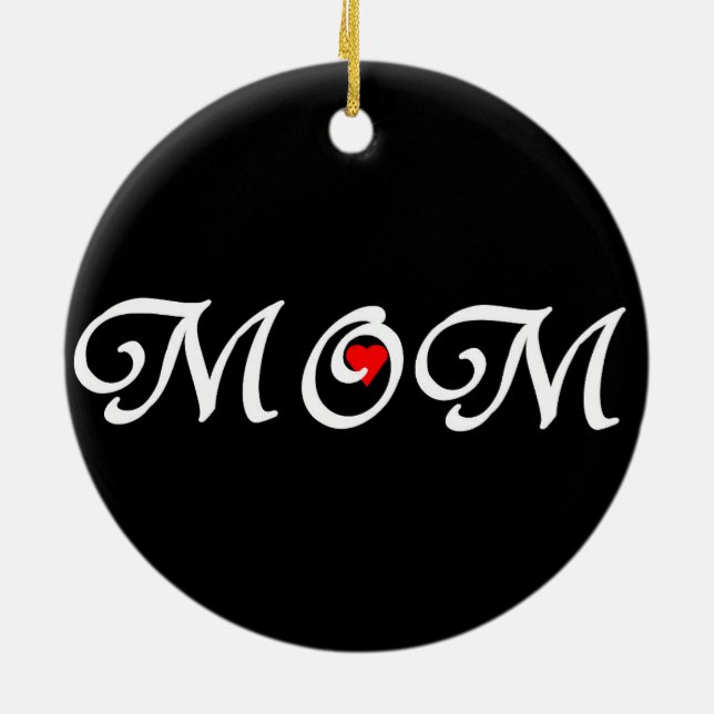 Mama mit rotem Herzen Keramikornament (Hinten)