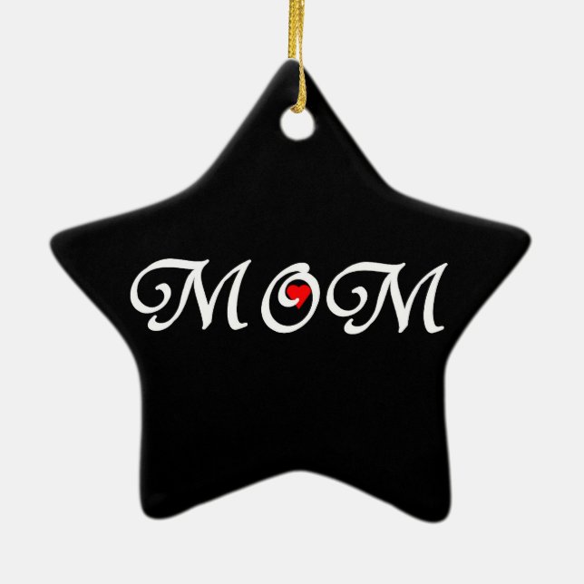 Mama mit rotem Herzen Keramikornament (Hinten)