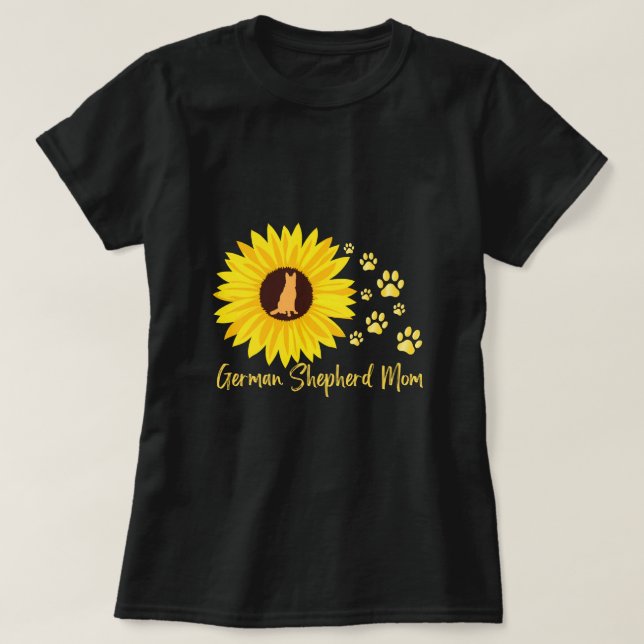Mama mit Sonnenblumen und Paw Prints T-Shirt (Design vorne)