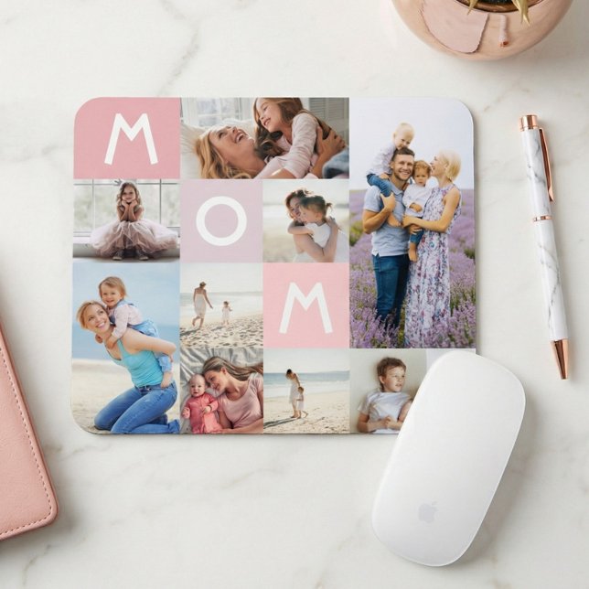 Mama Moderne Foto Grid Collage Familie Pink halten Mousepad (Mom Modern Photo Grid Collage Family Keepsake Pink Mouse Pad)