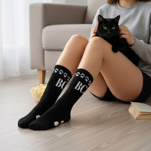 Mama Monogramm Schwarz-Weiß-Paw-Drucksocken Socken