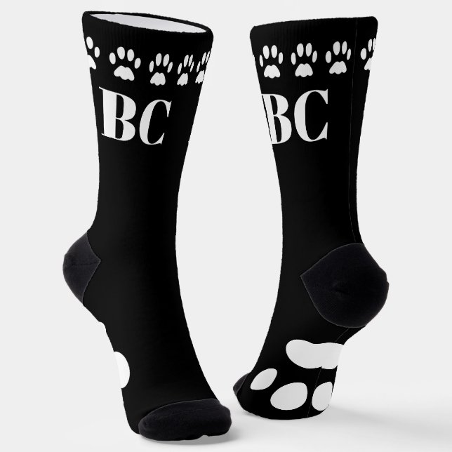 Mama Monogramm Schwarz-Weiß-Paw-Drucksocken Socken (Gewinkelt)