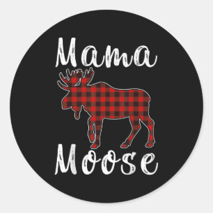 Mama Moose Familien-Weihnachts-Pyjama Rot & Schwar Runder Aufkleber