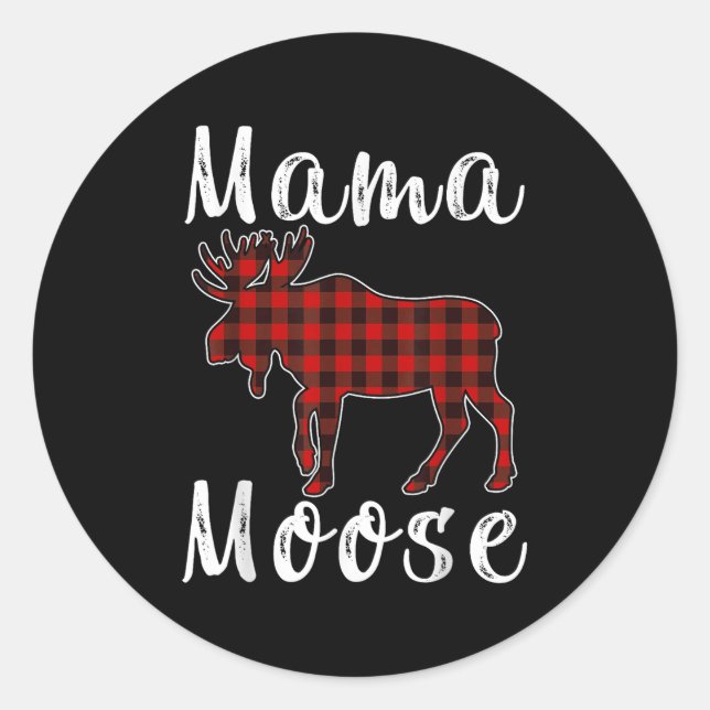 Mama Moose Family Christmas Pajama Red&amp; Black  Runder Aufkleber (Vorderseite)