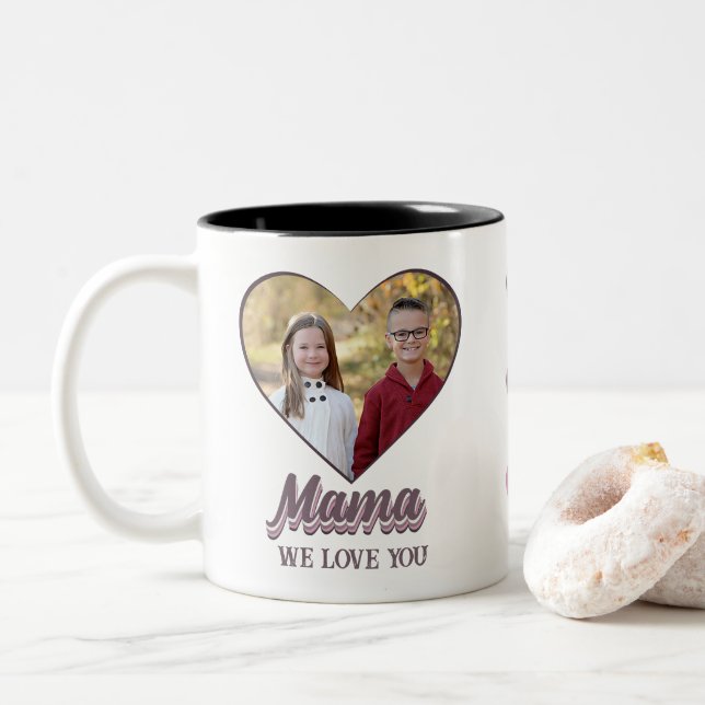 Mama Mother Day Heart Foto Geschenk von Kindern Zweifarbige Tasse (Mit Donut)