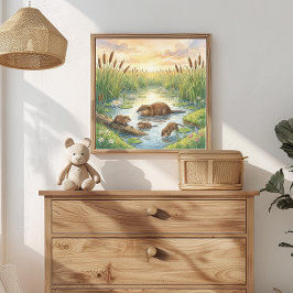 Mama Muskrat und Babys Kinderkrippe Poster