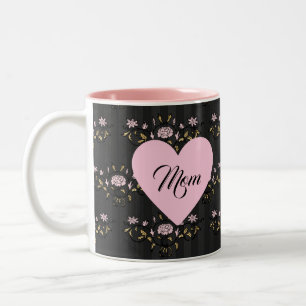 Mama Mütter Tagesherz auf Vintager Schwarzer Flora Zweifarbige Tasse