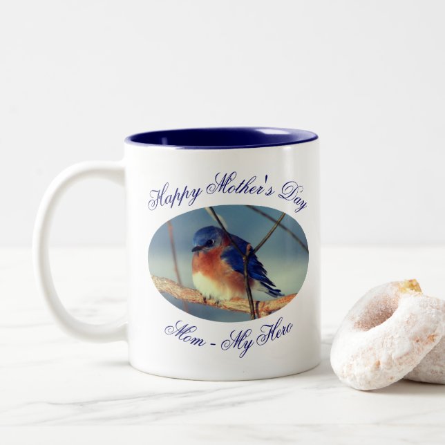 Mama My Held Mother's Day Bluebird Personalisiert Zweifarbige Tasse (Mit Donut)