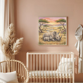 Mama-Nashorn- und Kalb-Kinderzimmer Poster