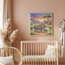 Mama Nilpferd und Kalb Kinderzimmer Poster