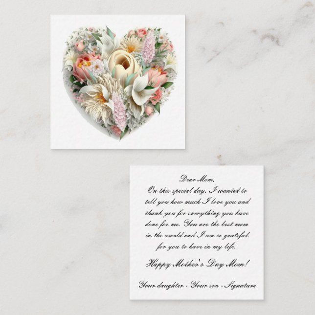 Mama Note Card Herzförmige Blume Mitteilungskarte (Vorne/Hinten)