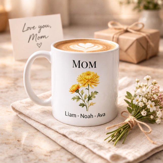 Mama November-Geburtsblume mit Kindernamen Kaffeetasse (Von Creator hochgeladen)