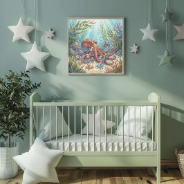 Mama Octopus and Babies Nursery Poster