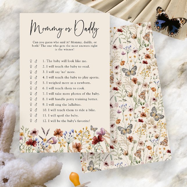 Mama oder Daddy Baby Game (Boho Floral Mommy Or Daddy Baby Game Card by Painted Paperie
)
