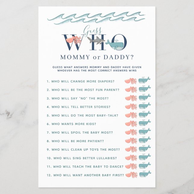 Mama oder Daddy Game unter der Sea Baby Shower Flyer (Vorne)