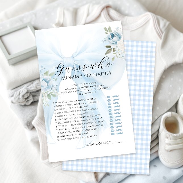 Mama oder Papa Blaues Schleifen Blumen Baby Shower (Von Creator hochgeladen)