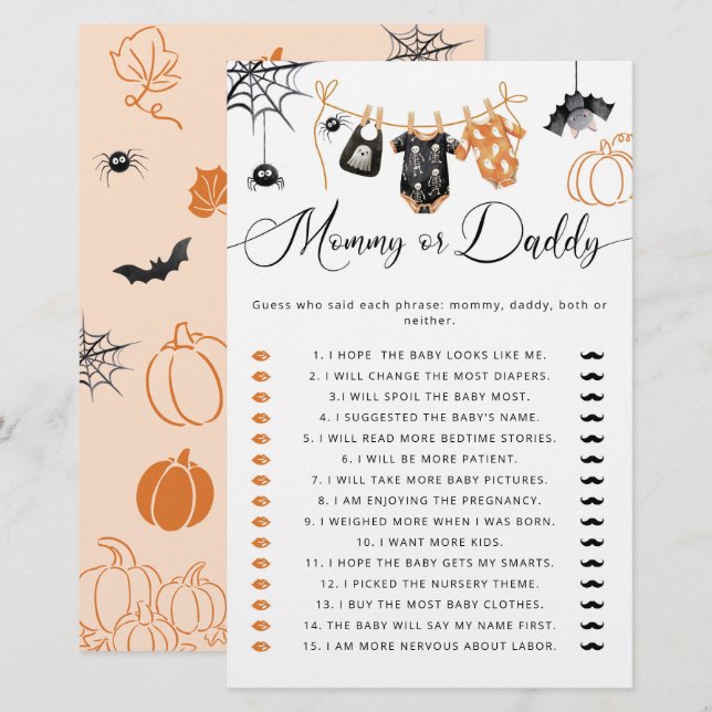 Mama oder Papa Little Boo Wäscheleine Babyparty (Vorne/Hinten)