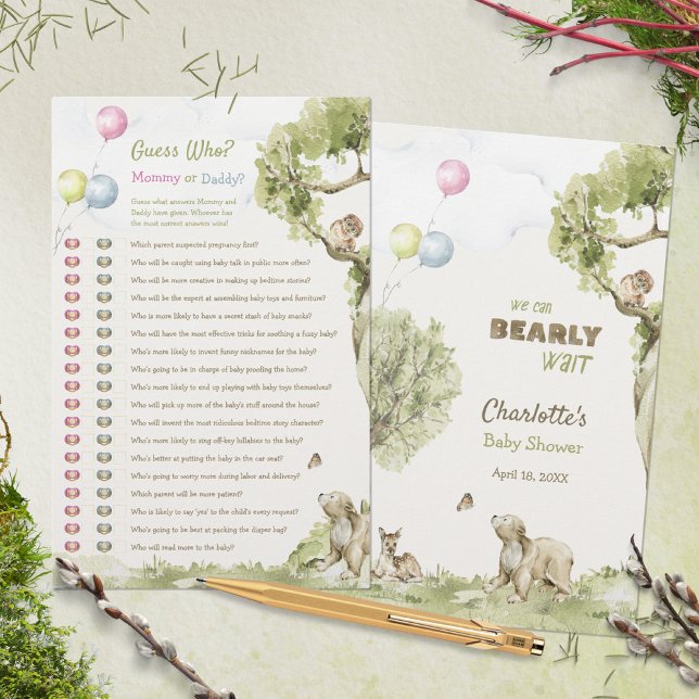 Mama oder Papa Rate wer Baby Babyparty-Spiel Waldl (Mommy or Daddy Guess Who Baby Shower Game Woodland ©Susanne Sachers - Sunny Mind 🌞)