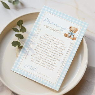 Mama oder Papa Teddybär Blau Baby Shower Spiel