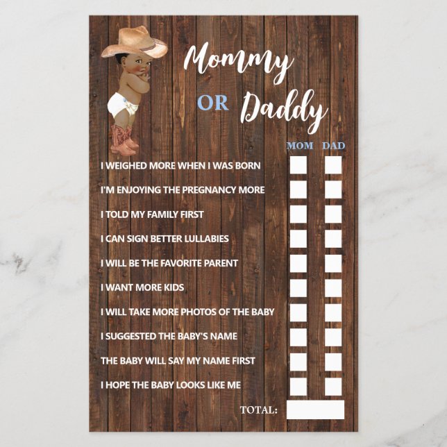 Mama oder Vater sagte OM Cowboy Baby Duschkarte Flyer (Vorne)