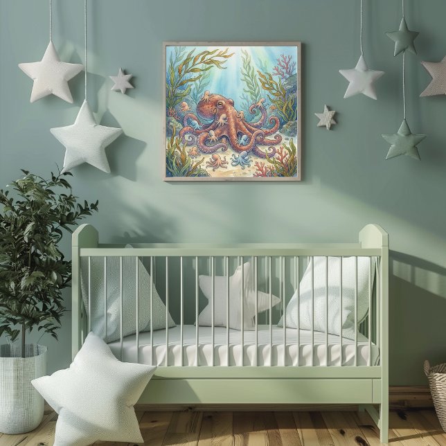 Mama Oktopus und Babys Kinderkrippe Poster (Von Creator hochgeladen)