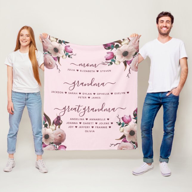 Mama Oma & Großes Oma mit Namen und Namen Fleecedecke (Beispiel)