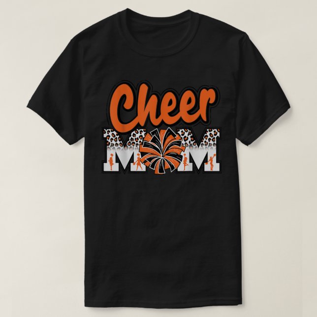 Mama Orange Leopard Letters Cheer Pom Poms T-Shirt (Design vorne)