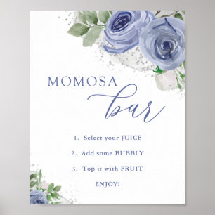 "MAMA" osa Bar, Blue and Silver Floral Baby Dusche Poster