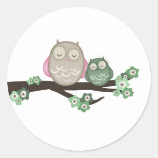 Mama Owl & Baby {Green} | Aufkleber
