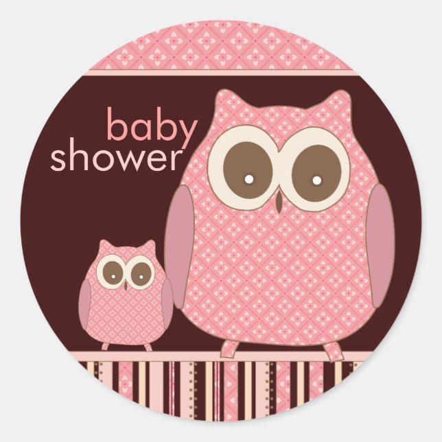 Mama Owl & Baby Owl in Rosa und Braun Runder Aufkleber (Vorderseite)