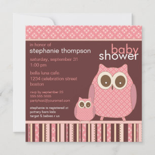 Mama Owl & Baby Owl PInk Babydusche Einladung