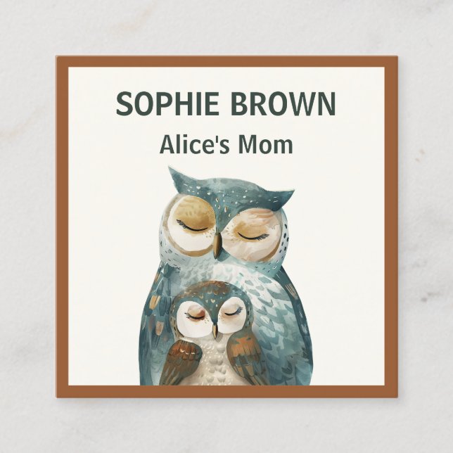 Mama Owl & Owlet Mommy Calling Card Quadratische Visitenkarte (Vorderseite)