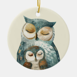 Mama Owl & Owlet Wasserfarbe Muttertag Keramik Ornament
