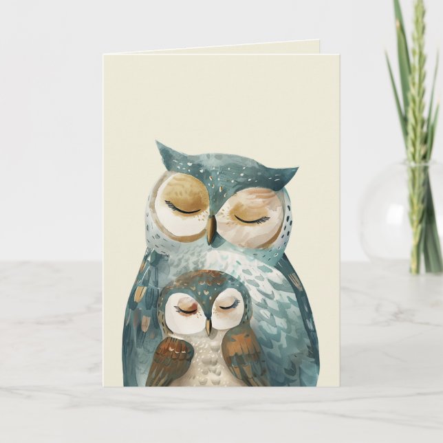 Mama Owl & Owlet Woodland Mother Day Foto Karte (Vorderseite)