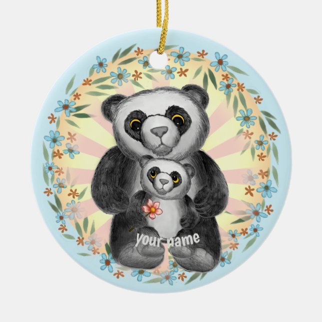 Mama Panda Bear individuelle Name Keramik Ornament (Vorne)