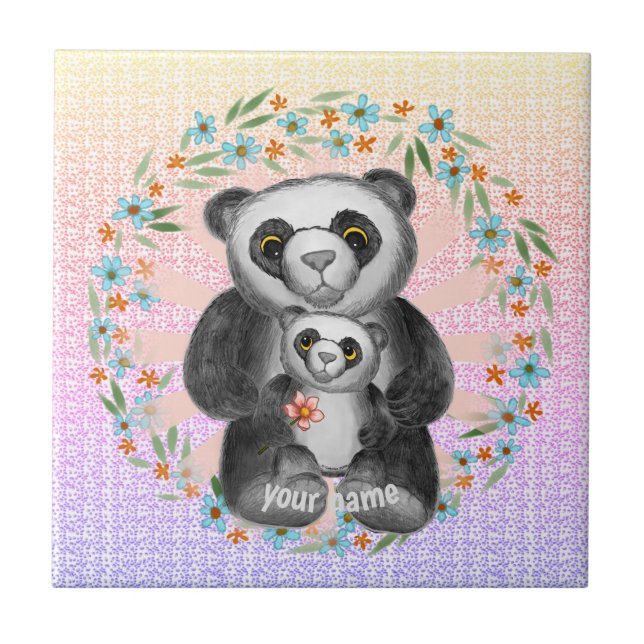 Mama Panda Bear Liebe Fliese (Vorderseite)