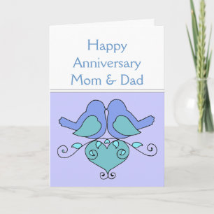 Mama & Papa Hochzeitsjubiläum Vögel mit floralem H Karte